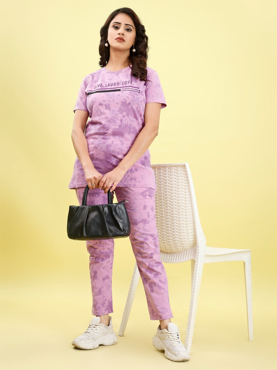 Beautiful Simple Tie Die printed Bottom and T-shirt set