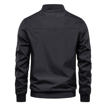 Men's Zip-up Jacket With Pockets Casual Solid Stand Collar Long Sleeve Top Outwear Clothing
