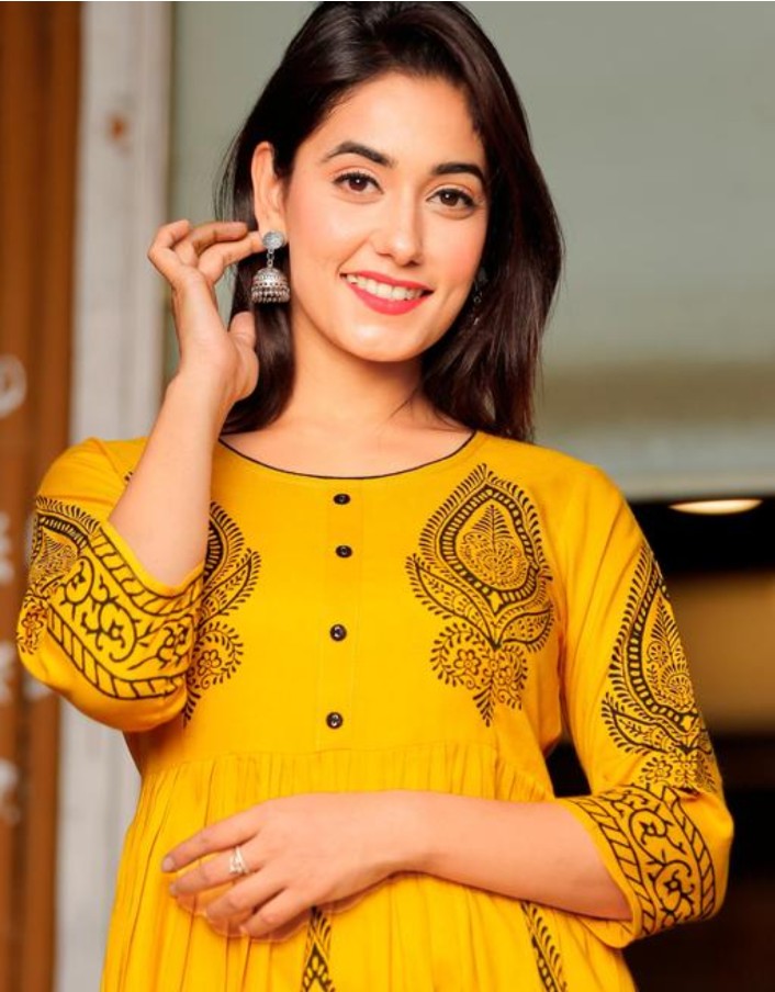 Maverick Yellow Anarkali Kurti