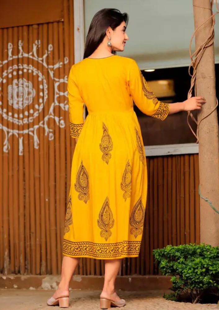 Maverick Yellow Anarkali Kurti