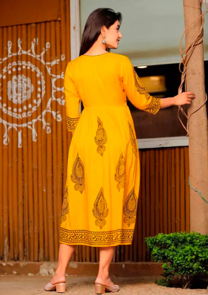 Maverick Yellow Anarkali Kurti