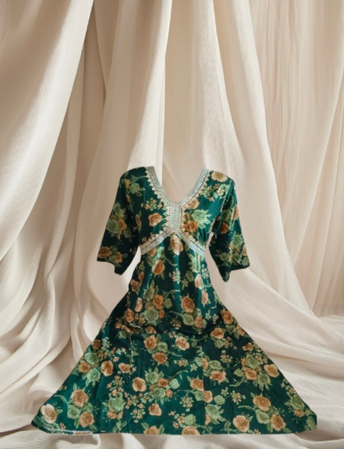 Maverick Green floral Anarkali kurti