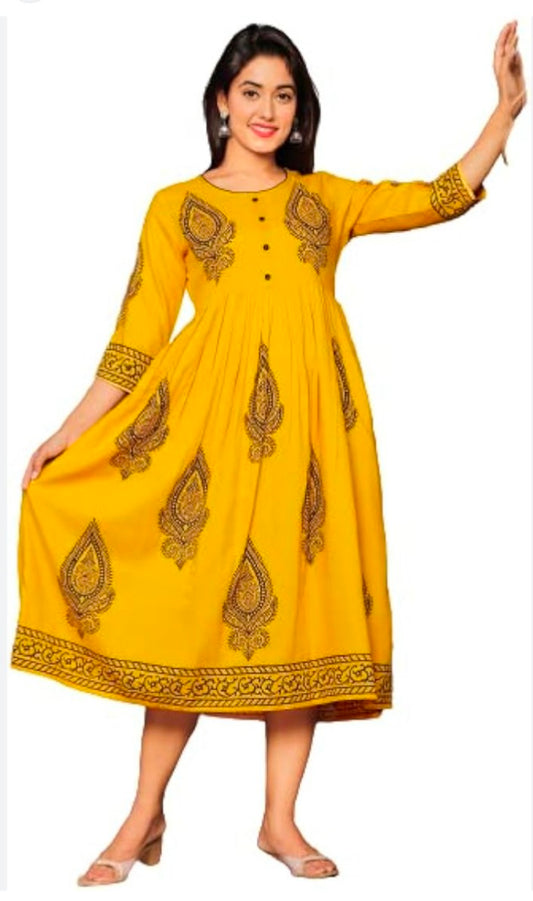 Maverick Yellow Anarkali Kurti
